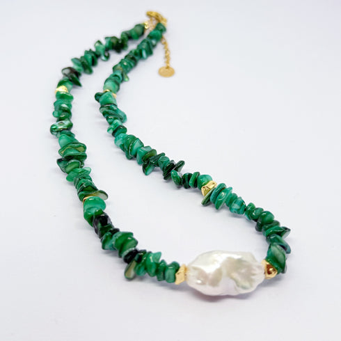 Large Baroque Pearl Green Gemstone Necklace